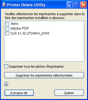 WINDOWS 22 Désinstallation des pilotes d imprimante Printer Delete Utility est installé et utilisé localement. Il est inutile de connecter le logiciel à l EX Print Server pour l utiliser.