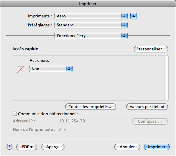 MAC OS 61 POUR DÉFINIR LES OPTIONS ET IMPRIMER SOUS MAC OS X 1 Dans votre application, sélectionnez Fichier > Imprimer, puis choisissez l EX Print Server comme imprimante.