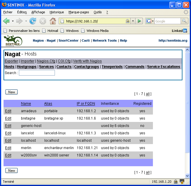 Henri TSOUNGUI Configuration de NAGIOS 7/10 Sur nagios.linux.tme (192.168.1.20) la supervision est configurée par NAGAT.