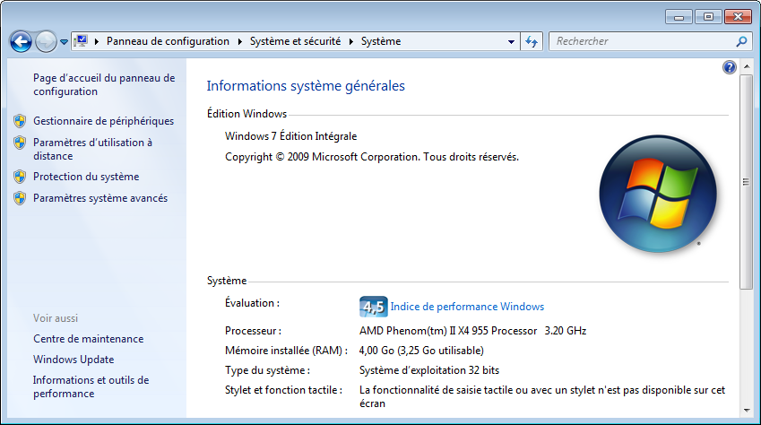 Comment vérifier la version du processeur sous Windows Vista/7/Server 2008 1 Sélectionnez [Panneau de configuration] dans le menu [Démarrer]. 2 Affichez [Système].