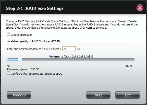 RAID 5 Sélectionnez RAID 5. Tous les disques sont entrelacés. Cliquez sur Next (Suivant) pour continuer.