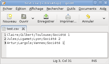 Exemple de fichier CSV pour l'import nommé «Un import 4» : 5 Cliquez sur le bouton Enregistrer l'import (4). 6 Un message vous indique que l'ajout a été effectué (5).