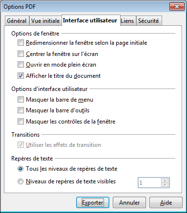 III.2.2 Options de la vue initiale dans OpenOffice Ces options sont apparues à partir de la sous-version 2.0.