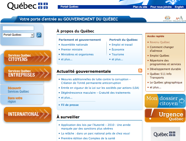 4. 1. Navigation sur le portail du Gouvernement du Québec : www.gouv.qc.