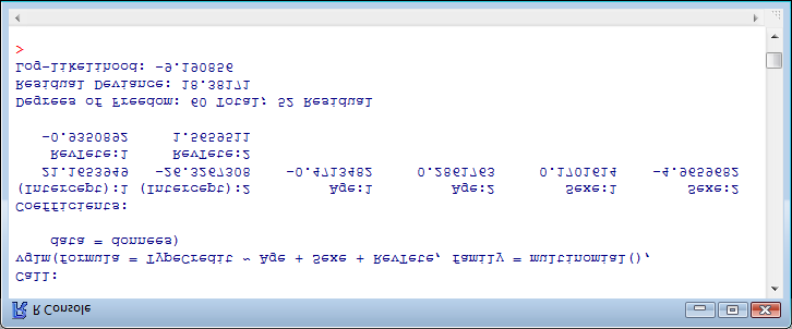 214 12 Variable dépendante nominale - Principe et estimations Fig. 12.4. Formule de crédit - Estimation des coecients avec R (multinom de nnet) Fig. 12.5.