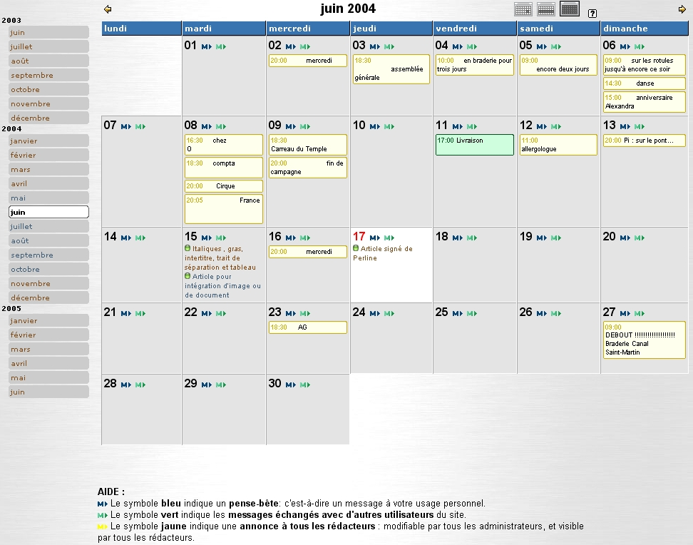 Spip Pratique 1.9 - Fabriquer son site web avec Spip 1.9x Agenda mensuel Illustration 4-4 : l'agenda interne, ici en version mensuelle.