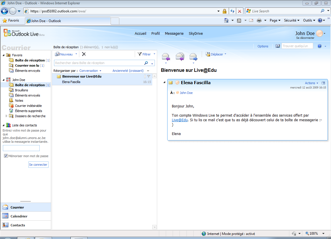 Figure 4 : Outlook Web Access Cliquer sur le lien «Options» pour accéder à la personnalisation de votre boîte de messagerie.