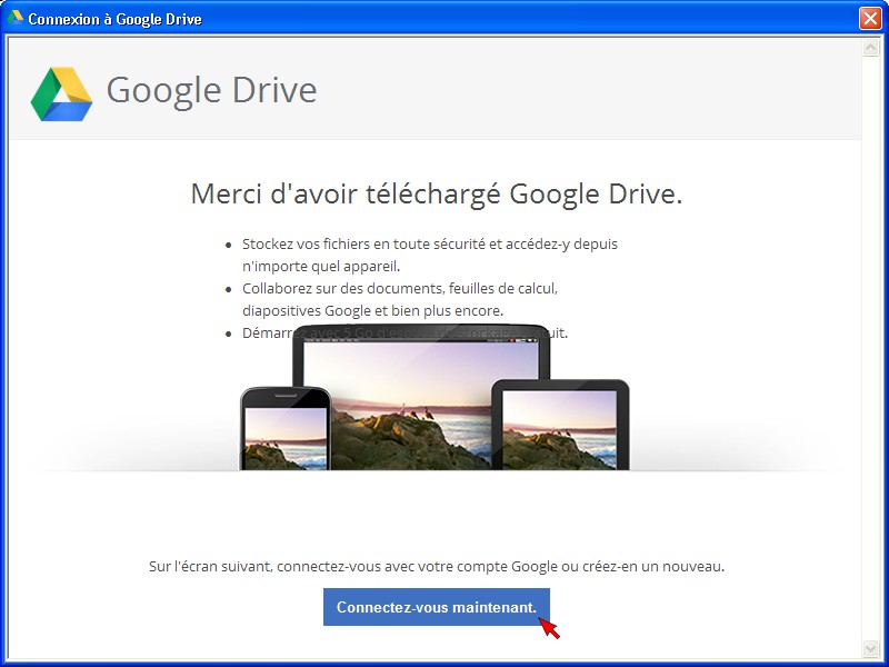 Drive (Google reconnaît automatiquement votre OS).