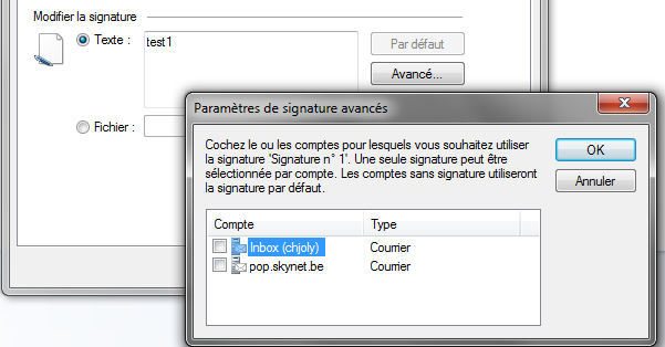 Insérer une signature Vous avez l'option, lorsque vous envoyez un message, d'insérer une signature automatique.