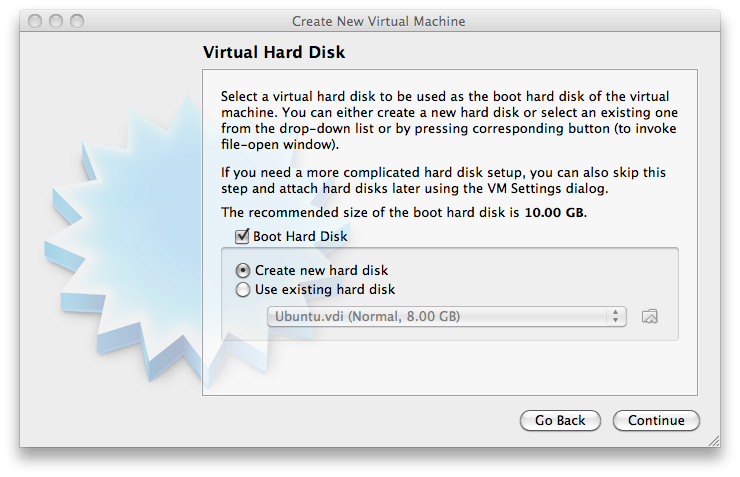 1 Premiers pas Vous avez alors les choix suivants : Pour créer un nouveau disque dur virtuel vierge, appuyez sur le bouton Nouveau. Vous pouvez utiliser un fichier image de disque existant.