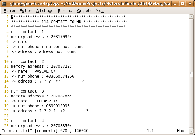 62 CHAPITRE 7. LOGICIEL DÉVELOPPÉ Fig. 7.3 Capture du fichier de sortie contenant les SMS Fig.