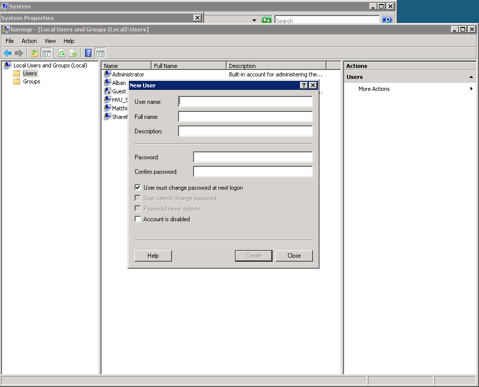 6 Interagir avec le SharePoint 15/04/09 3.1.1 Création d utilisateur sous Windows server 2008 Pour ajouter un utilisateur à notre SharePoint nous devons lui créer un compte sur notre serveur.
