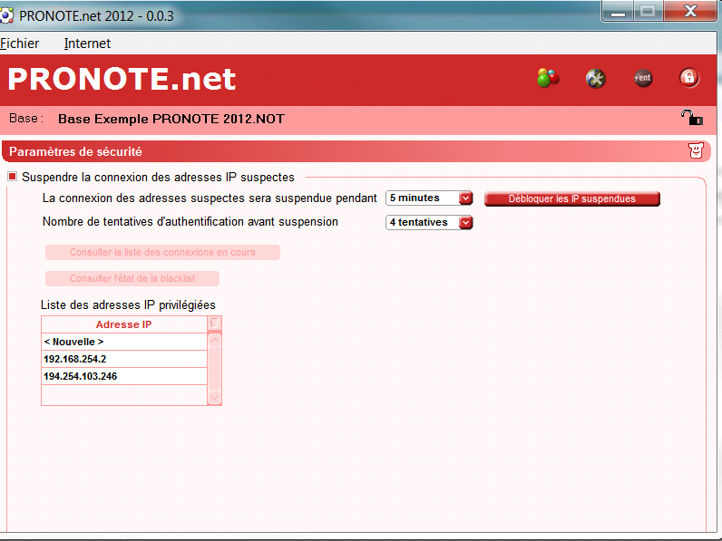 Publier la base Pronote Bouton rouge en bas à droite des écrans de paramétrage Pronote.net Si Pronote.