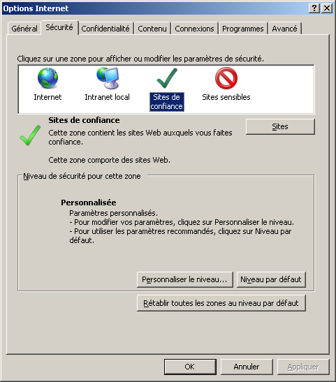 2.4 Configuration manuel d Internet Explorer 2.4.1 Paramétrage de la connexion «IBIZA» en «Site de confiance» Sur la page d accueil d Internet Explorer : Cliquer sur Outils (1) / Options Internet (2)