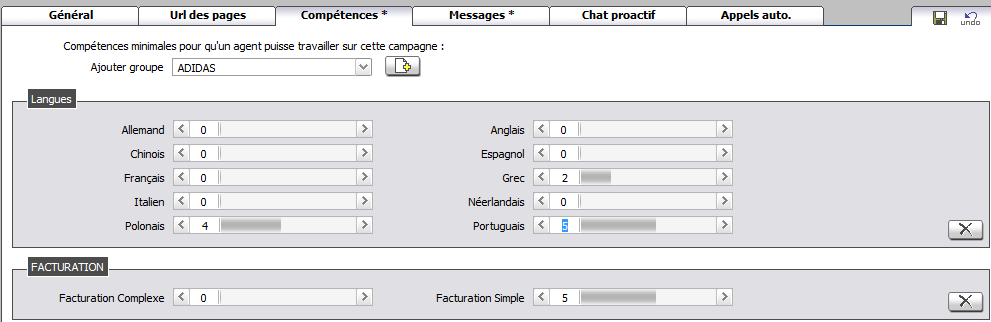 Paramétrer une campagne de chat entrant (3/5) L onglet «Messages» est utilisé pour définir tous les modèles utilisés par la campagne.