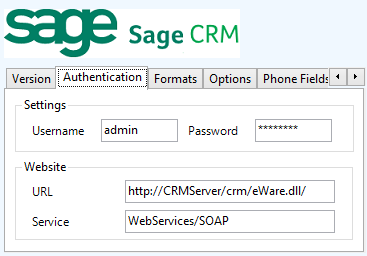 Sage CRM Un nom d'utilisateur et un mot de passe Sage CRM doivent être configurés si l'option du service Internet est activée dans les champsnom d'utilisateuretmot de passepour activer un utilisateur