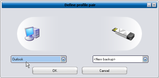 Pour créer une copie de sauvegarde sur le dispositif biométrique, cliquez sur le bouton «Add profile pair (Ajouter paire de profils )» et sélectionnez de l ordinateur (gauche) le profil Microsoft