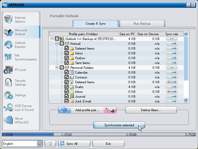 HDDtoGO sélectionne le profil implicite en mode standard quand vous utilisez l application pour la première fois et il y a seulement un profil Outlook sur l ordinateur.