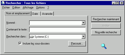 5 sur 5 13/02/2005 11:44 dans le menu sélectionner Outils / Rechercher / Fichiers ou dossiers Remplir les zones demandées.