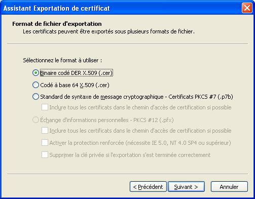 Etape 3 #1 - Suite L assistant d exportation de certificat apparaît : Cliquer sur Sélectionner «Non, ne pas exporter