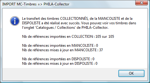 collection provenant de PHILA-Collector». Consultez la collection des timbres sur la page «Collection». La démarche inverse est réalisable.