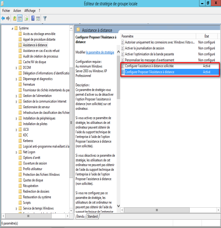 4.3.2 Configuration des GPO pour l assistance à distance Afin de bénéficier de l assistance à distance sur les serveurs d applications AppliDis Windows 2012 et Windows 2012 R2, il est nécessaire de