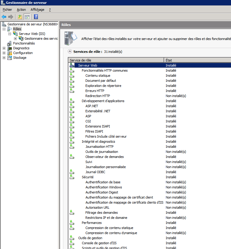 2.3.2 Installation sur Windows 2008 (IIS7) Sous WINDOWS 2008, l installation d IIS s effectue par gestionnaire de serveur.