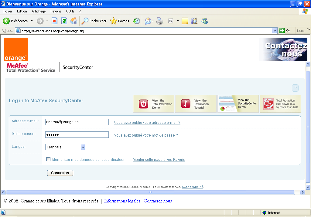 3.2 Console d administration de l antivirus 1. Accédez à la console de l antivirus à partir du lien : http://www.services-asap.com/orange-sn/ 2.