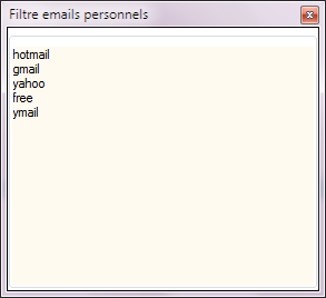 Ignorer les emails professionnels : cette fonction vous permet de ne sélectionner que les adresses électroniques qui ont un nom de domaine présent dans la liste ci-dessus.