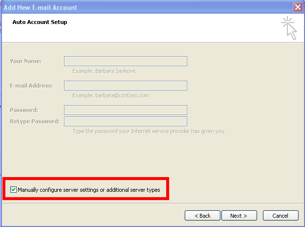 4- Sélectionnez Microsoft Exchange,POP3,IMAP,or HTTP et cliquez sur Next.