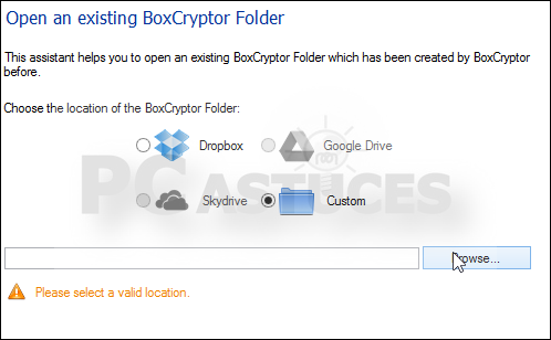 Bureau. 4. Sélectionnez l'option Open a BoxCryptor Folder et cliquez sur Next. 5.
