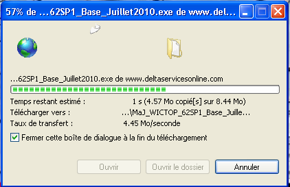 2 - Téléchargement de la mise à jour Téléchargez le fichier MaJ_WICTOP_62SP1_Base_Juillet2010.