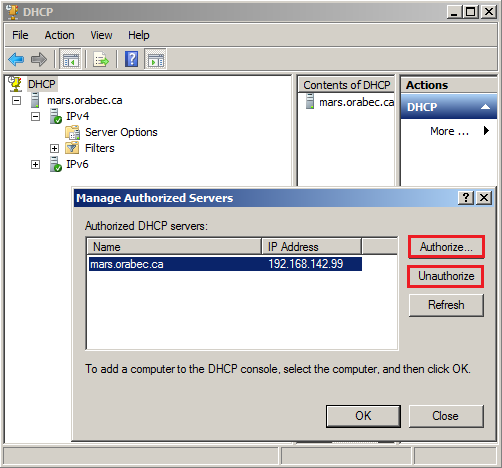1.3 Autorisation d'un serveur DHCP Pour éviter que des personnes puissent installer des serveurs DHCP, et par conséquent délivrer des baux IP rentrant en conflit avec d autres serveurs DHCP, il faut