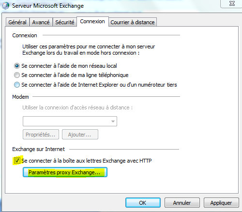 Cliquez sur "Paramètre proxy exchange". Dans le champs HTTPS:// Saisir "mail.hostedexchange2010.fr".
