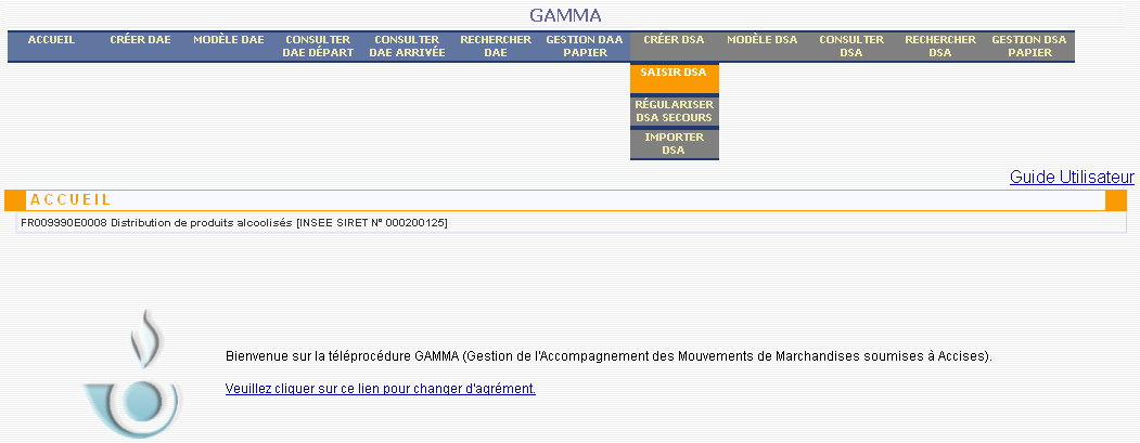 => L'opérateur est connecté à GAMMA. Il est sur la page d'accueil.
