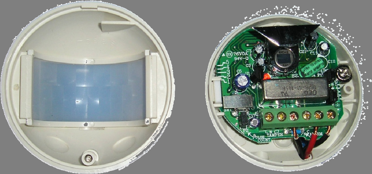 Constitution et principe de fonctionnement Un détecteur est constitué : d un capteur pyroélectrique sensible au rayonnement infrarouge passif, d une lentille de Fresnel (parfois associée à un miroir)