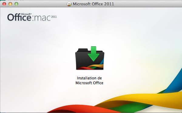 Marche à suivre pour un MAC 5. Seuls les composants de la suite Office 2011 sont proposés. Choisissez la langue, puis installer.