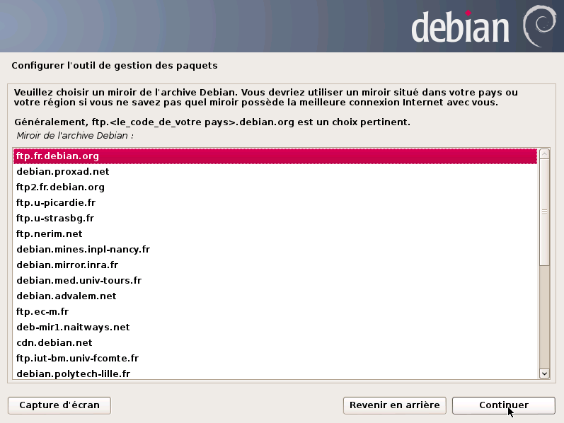 Debian s installe. Configurez l outil de gestion des paquets.
