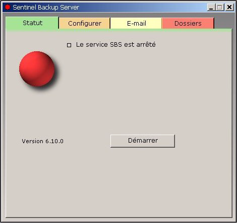 CHAPITRE 3 Configuration Statut L application SENTINEL BackUp Server est un service Windows. Il peut être configuré pour un démarrage automatique.