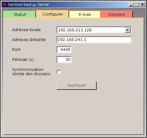 Chapitre 3-6 Back-up Server L image à gauche, ainsi que la couleur de l icône dans la barre de titre ou dans la barre des tâches Windows changent aussi en fonction du statut.