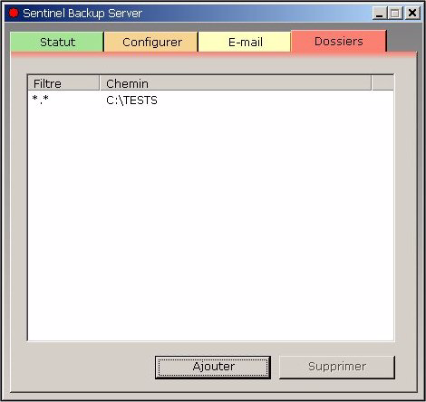 Configuration Chapitre 3-7 Courriel Dossiers Cet onglet permet de définir les paramètres pour l'envoi d'un email en cas de défaillance du serveur primaire.
