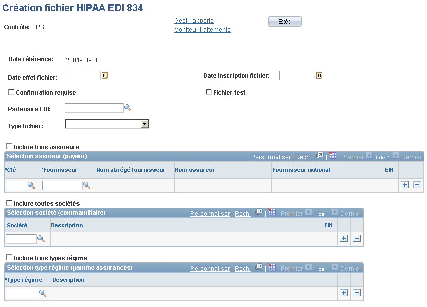 Envoi des données sur les avantages sociaux Chapitre 18 Création du fichier HIPAA 834 d'edi Pour exécuter le traitement de création du fichier HIPAA d'edi 834, vous devez entrer un code de partenaire