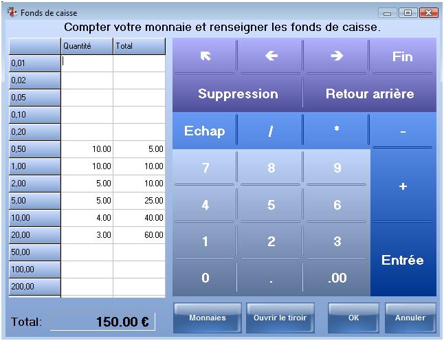 Une option (Profil de caisse onglet Clôture) permet d imprimer sur le ticket de clôture le contenu de la calculatrice monétaire.
