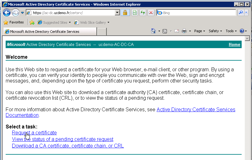 Obtention du certificat La soumission de la demande de certificat (le fichier.req que nous avons créé) dépend de chaque autorité de certification.