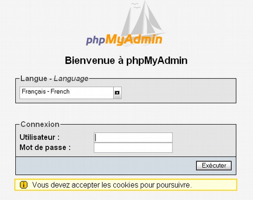 4.3.1 - Accès en mode graphique Afin de pouvoir afficher de manière conviviale et pédagogique le contenu de la base usager, vous pouvez utiliser l'interface WEB «phpmyadmin».