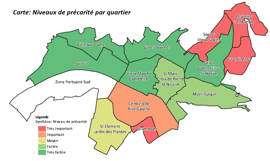 Les quartiers prioritaires Actuellement, deux quartiers sont identifiés comme prioritaires dans le cadre de la politique de la ville : les Hauts de Rouen et Gramont la Sablière.