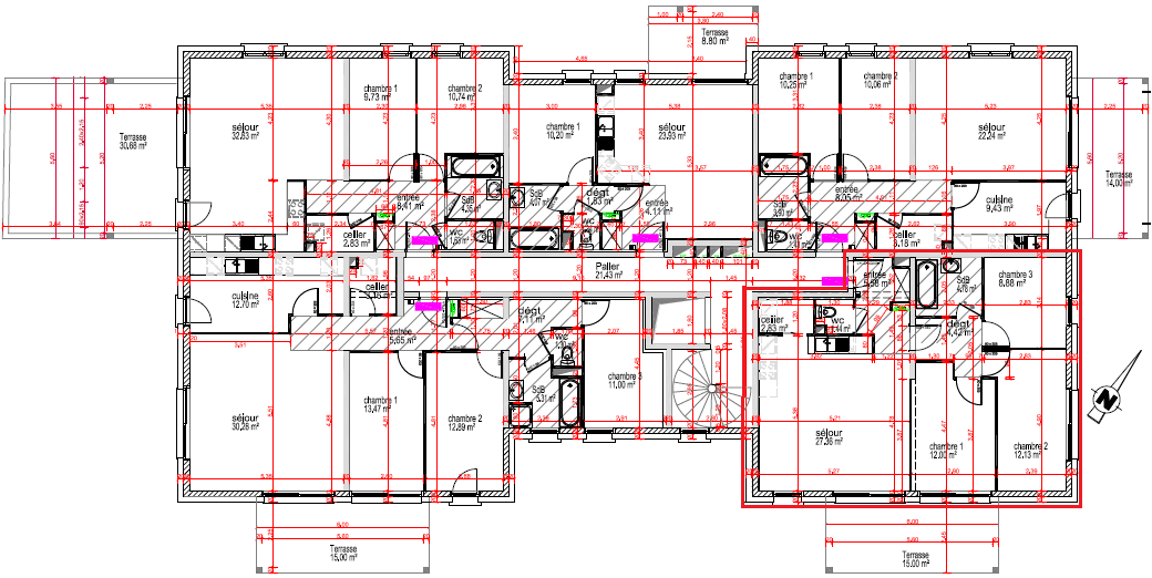 6/ ANNEXES A/ Plans des logements et emplacements des sondes Appartement A Figure 3 : Plan du 1 er étage du bâtiment Cet appartement T4 traversant est situé au rez-de-chaussée du bâtiment.