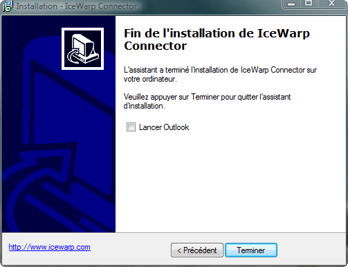 Serveur IceWarp - guide d'installation du connecteur Outlook 4 10 Cliquez ensuite sur Suivant et l'installation est