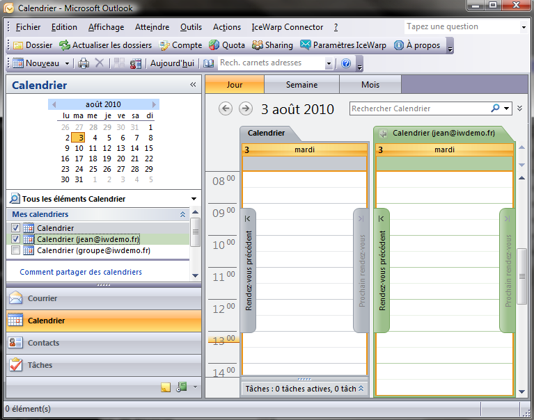 Serveur IceWarp - guide d'installation du connecteur Outlook 4 27 Si Jean partage son calendrier, son calendrier apparaît automatiquement dans le volet
