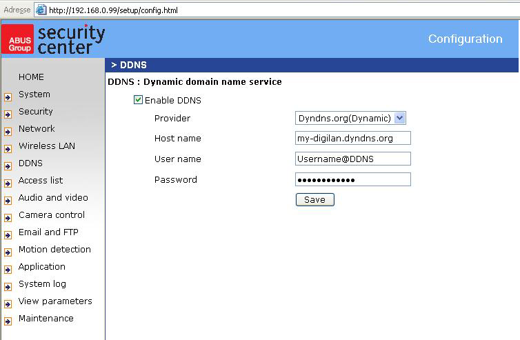 Ecran «DDNS Enable DNS Cette option permet d'activer la fonction DDNS. Provider Cette liste présente 4 hôtes fournissant des services DDNS.